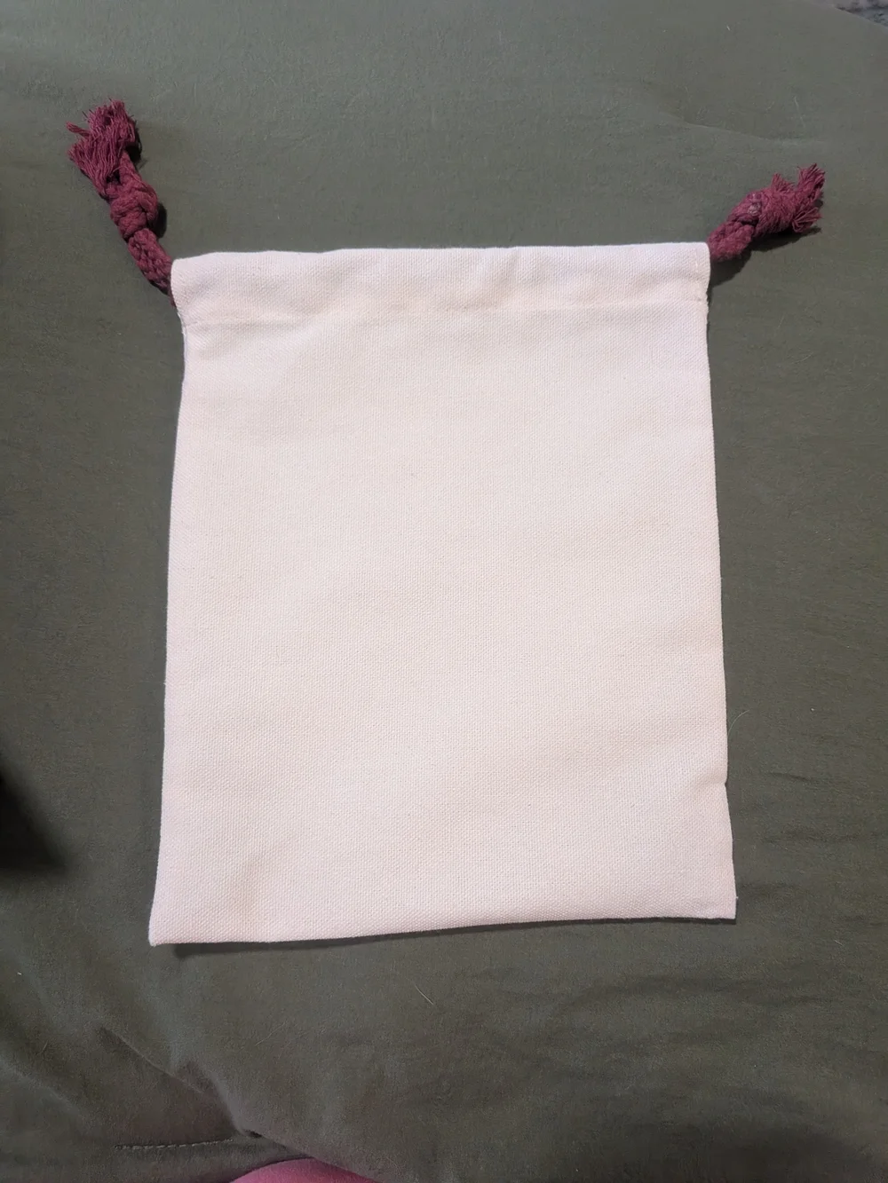 Rare Beauty Selena Gomez Red Drawstring Beige Canvas Logo Makeup Pouch Bag